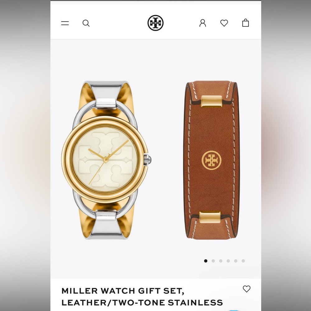 NWT Tory Burch Miller Watch Gift Set/ Leather, Two-Tone Stainless Steel